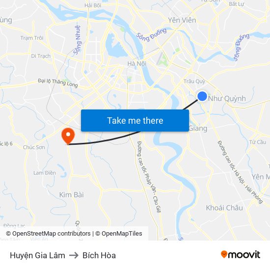 Huyện Gia Lâm to Bích Hòa map