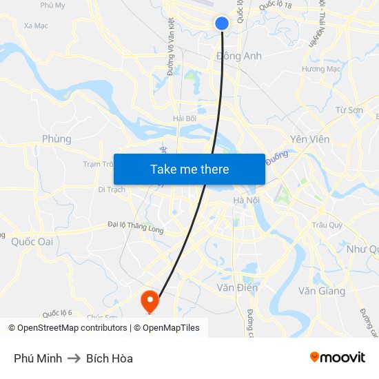 Phú Minh to Bích Hòa map