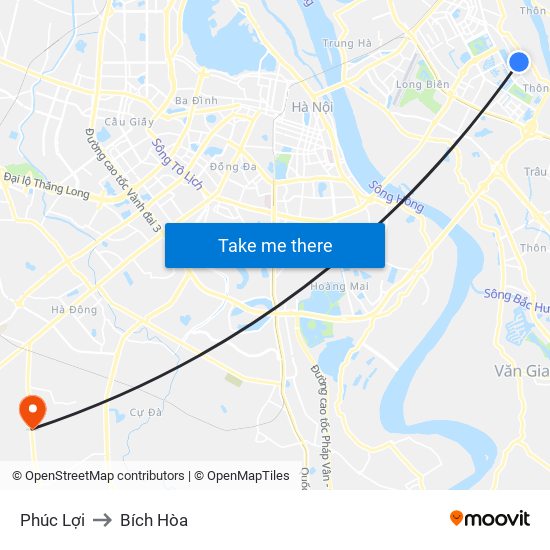 Phúc Lợi to Bích Hòa map