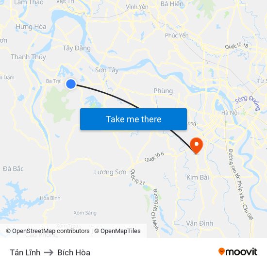 Tản Lĩnh to Bích Hòa map