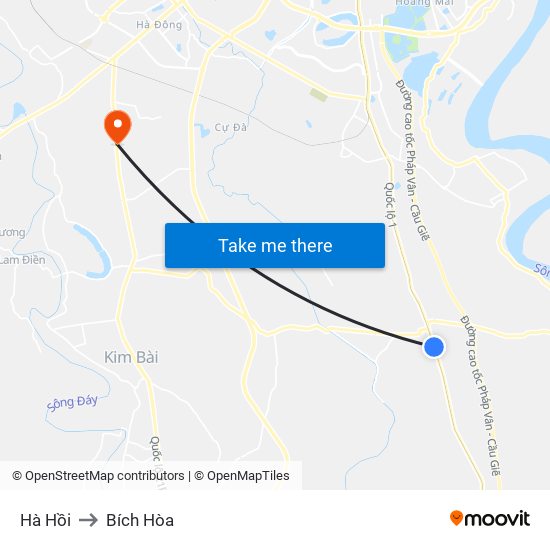 Hà Hồi to Bích Hòa map