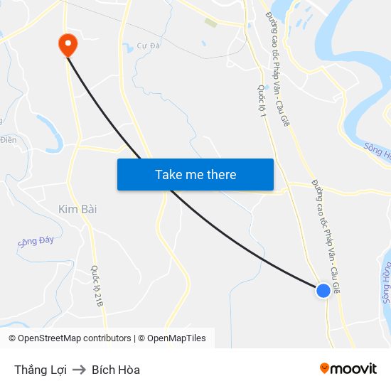 Thắng Lợi to Bích Hòa map