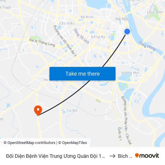 Đối Diện Bệnh Viện Trung Ương Quân Đội 108 - Trần Hưng Đạo to Bích Hòa map