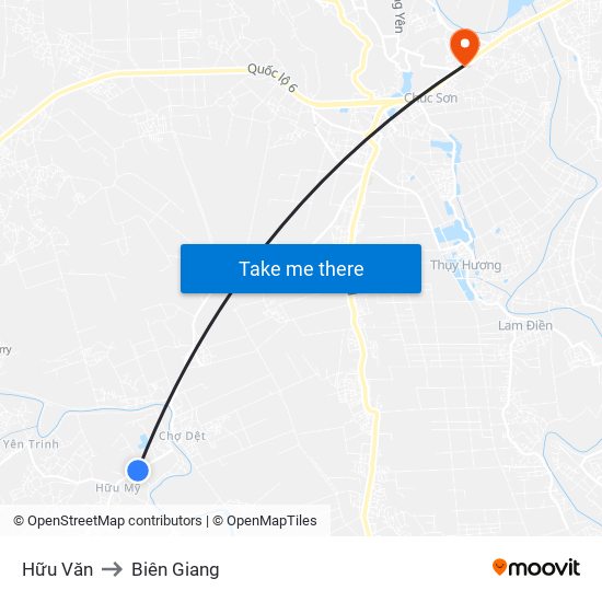 Hữu Văn to Biên Giang map