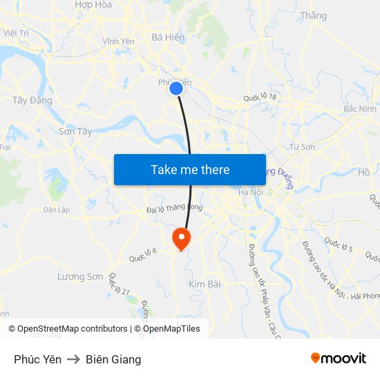 Phúc Yên to Biên Giang map