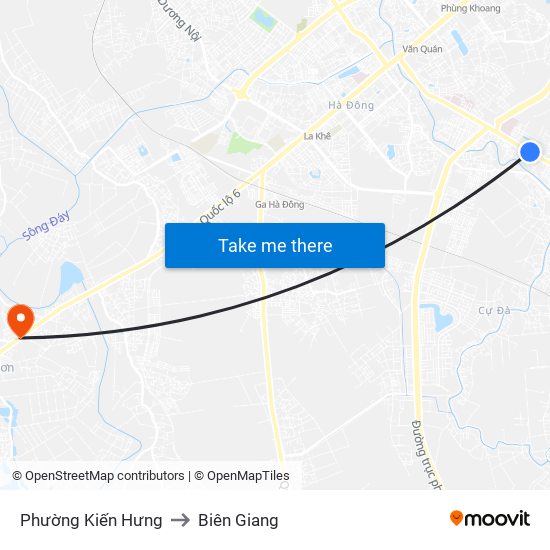 Phường Kiến Hưng to Biên Giang map