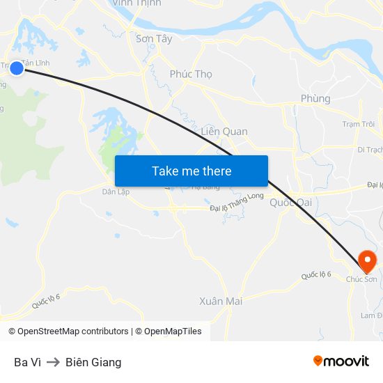 Ba Vì to Biên Giang map