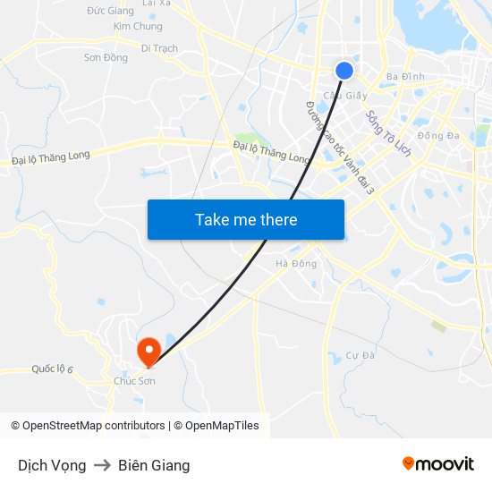 Dịch Vọng to Biên Giang map