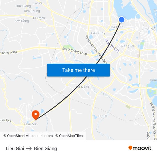 Liễu Giai to Biên Giang map