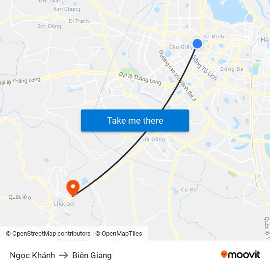 Ngọc Khánh to Biên Giang map