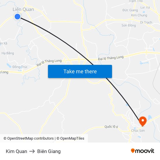 Kim Quan to Biên Giang map