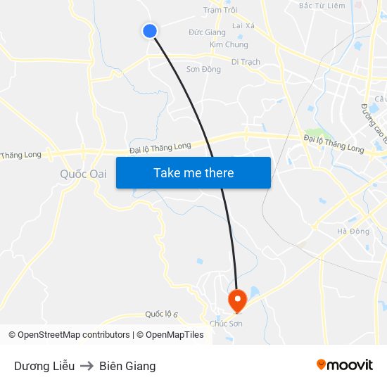 Dương Liễu to Biên Giang map