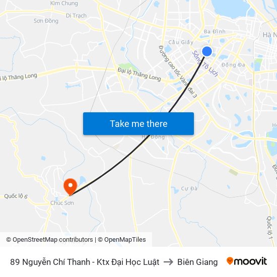 89 Nguyễn Chí Thanh - Ktx Đại Học Luật to Biên Giang map