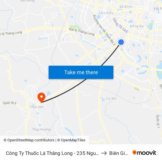 Công Ty Thuốc Lá Thăng Long - 235 Nguyễn Trãi to Biên Giang map