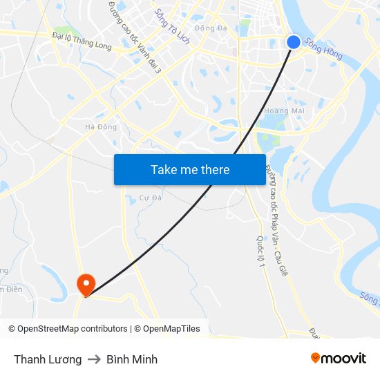Thanh Lương to Bình Minh map