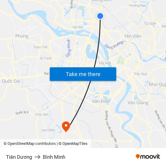 Tiên Dương to Bình Minh map
