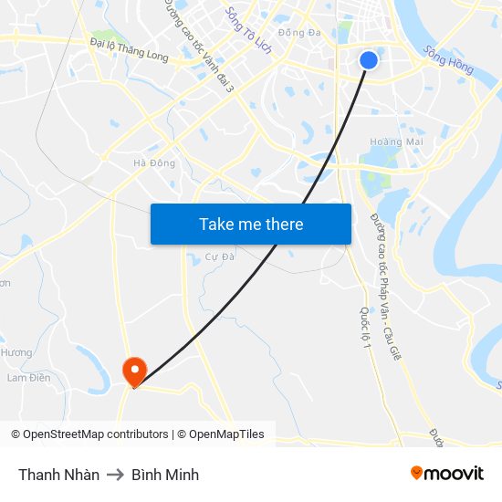 Thanh Nhàn to Bình Minh map