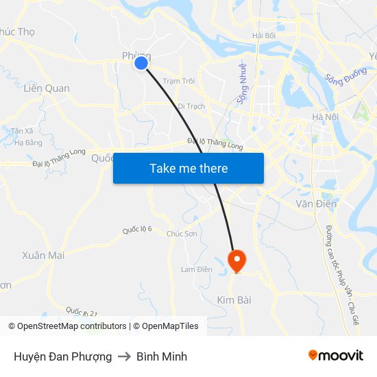 Huyện Đan Phượng to Bình Minh map