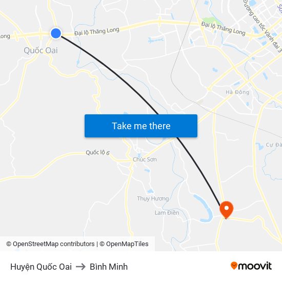 Huyện Quốc Oai to Bình Minh map