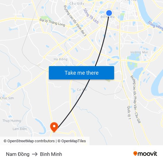 Nam Đồng to Bình Minh map