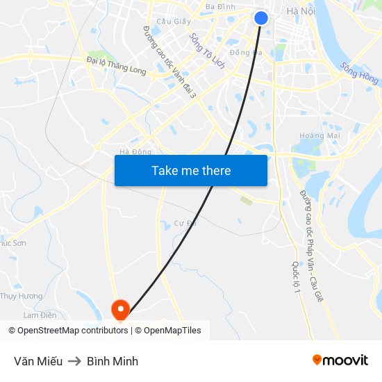 Văn Miếu to Bình Minh map