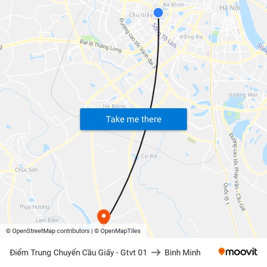 Điểm Trung Chuyển Cầu Giấy - Gtvt 01 to Bình Minh map