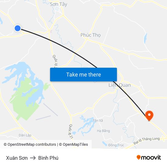 Xuân Sơn to Bình Phú map