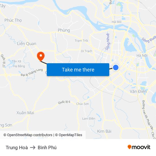 Trung Hoà to Bình Phú map