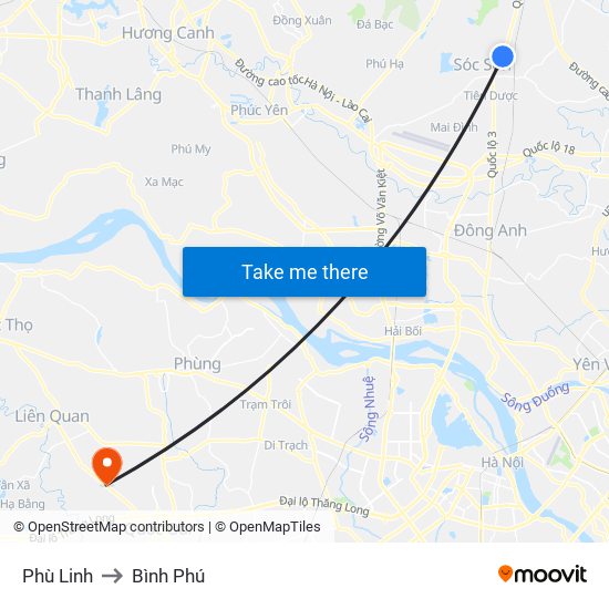 Phù Linh to Bình Phú map