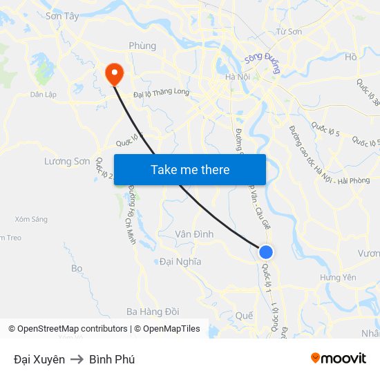 Đại Xuyên to Bình Phú map