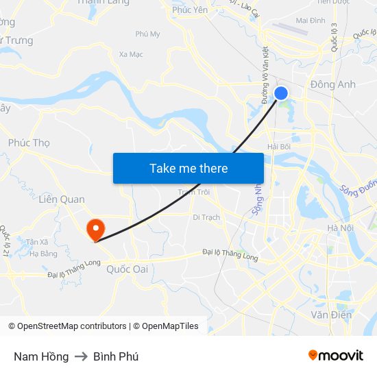 Nam Hồng to Bình Phú map