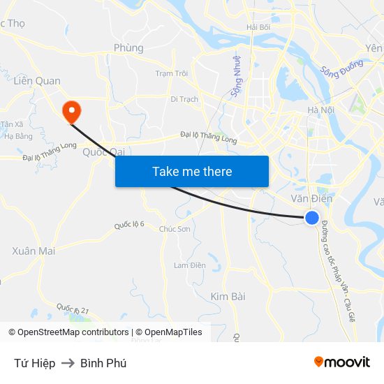 Tứ Hiệp to Bình Phú map