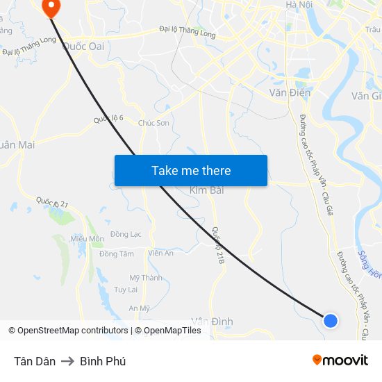 Tân Dân to Bình Phú map