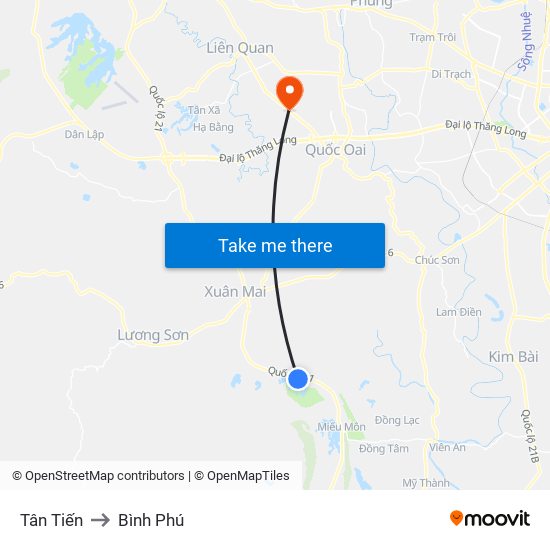 Tân Tiến to Bình Phú map