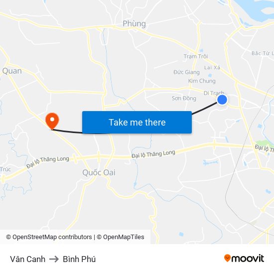 Vân Canh to Bình Phú map