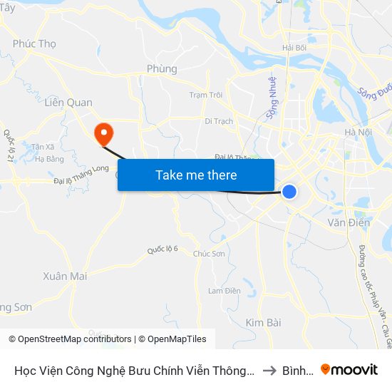 Học Viện Công Nghệ Bưu Chính Viễn Thông - Trần Phú (Hà Đông) to Bình Phú map