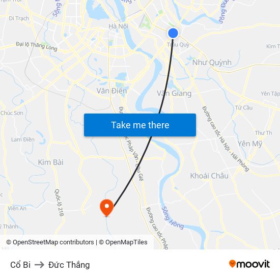 Cổ Bi to Đức Thắng map