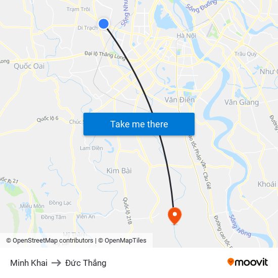 Minh Khai to Đức Thắng map