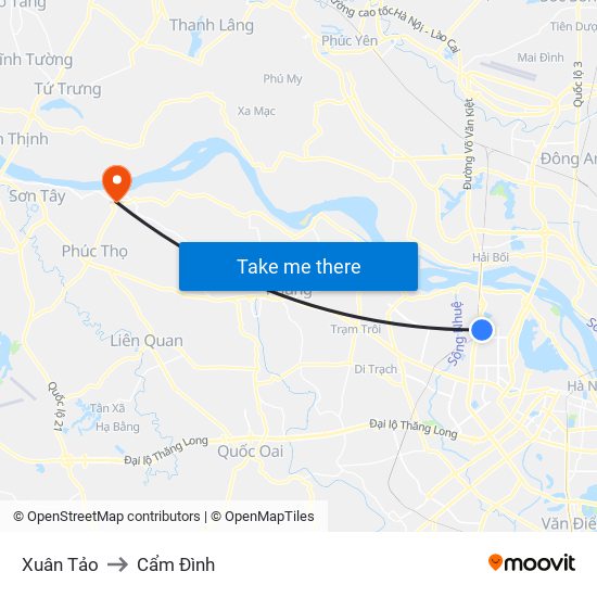 Xuân Tảo to Cẩm Đình map