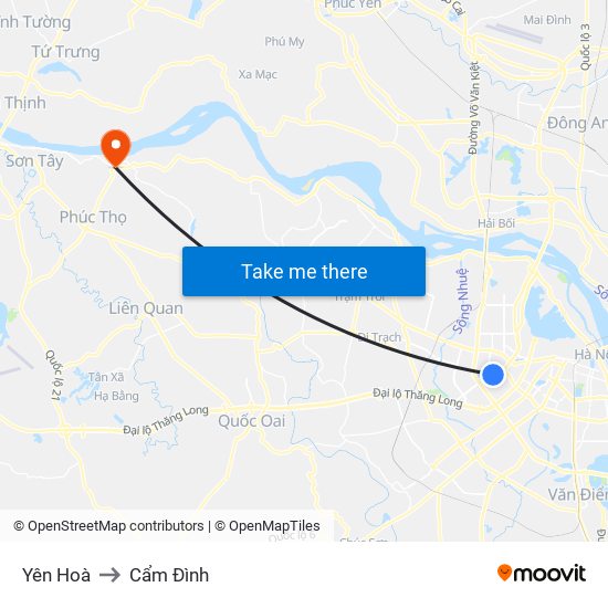 Yên Hoà to Cẩm Đình map