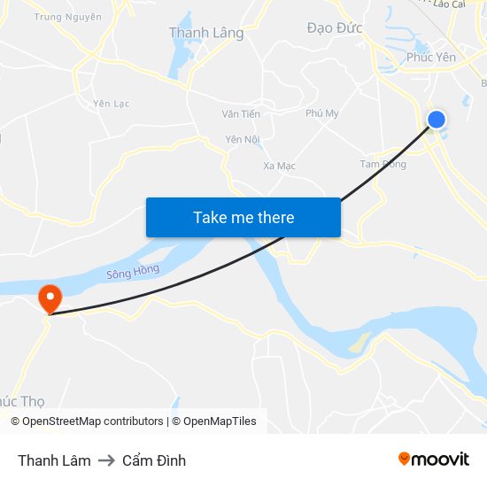 Thanh Lâm to Cẩm Đình map
