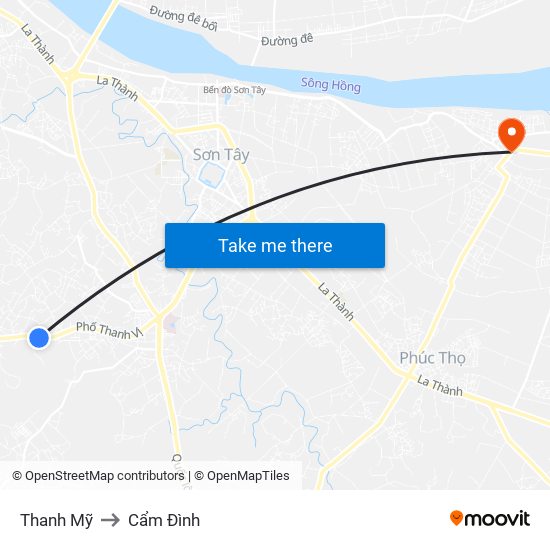 Thanh Mỹ to Cẩm Đình map