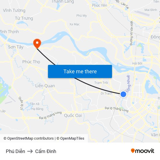 Phú Diễn to Cẩm Đình map