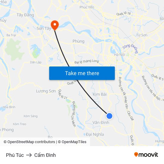 Phú Túc to Cẩm Đình map