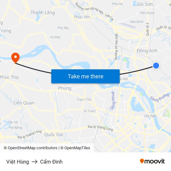 Việt Hùng to Cẩm Đình map