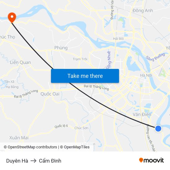 Duyên Hà to Cẩm Đình map