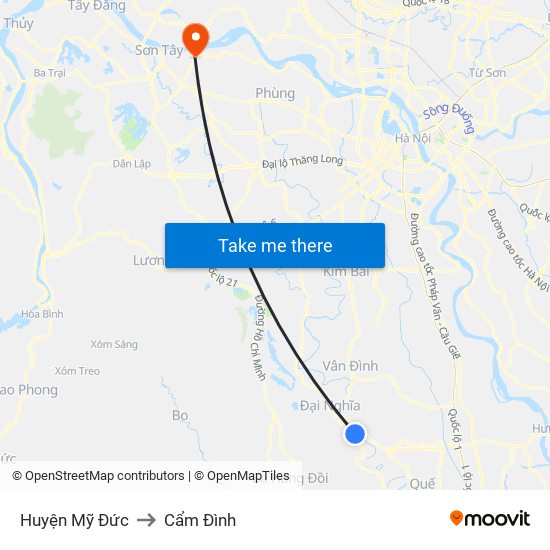 Huyện Mỹ Đức to Cẩm Đình map