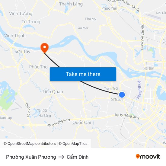 Phường Xuân Phương to Cẩm Đình map