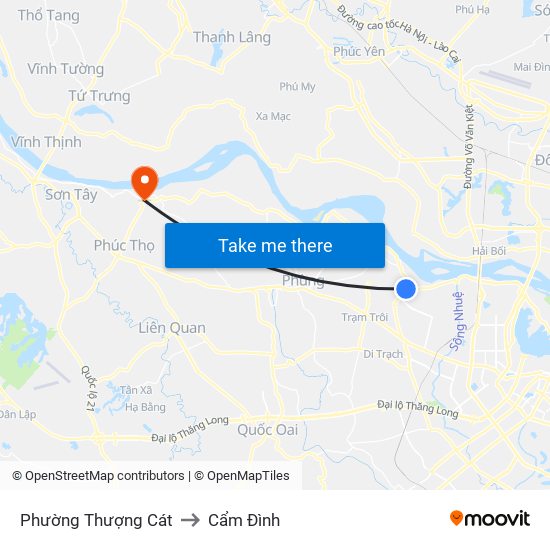 Phường Thượng Cát to Cẩm Đình map