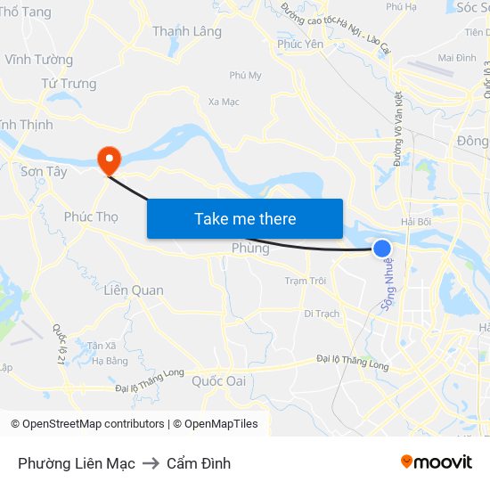 Phường Liên Mạc to Cẩm Đình map